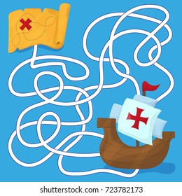 Maze. The ships of Christopher Columbus. Children s game labyrinth. Kids puzzle