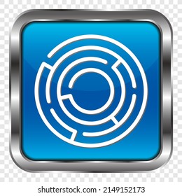 Maze simple icon. Flat design. Metal, blue square button. Transparent grid.ai