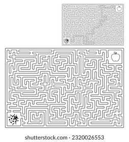 Maze Solving Game. A vector black and white illustration depicting a moderately complex labyrinth with a clear solution