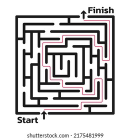 Maze. Square labyrinth or puzzle game. Find the right way or solution. Vector illustration.