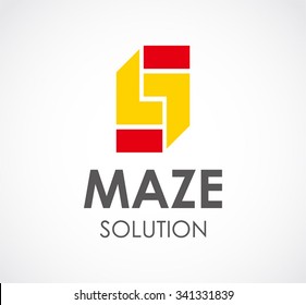 Maze of square puzzle abstract vector and logo design or template piece group business icon of company identity symbol concept