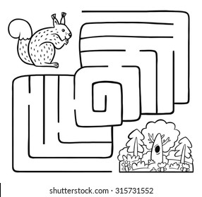 Maze: squirrel goes to his cabin in the woods