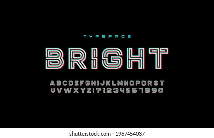 Maze style font design, glitch effect, labyrinth alphabet with letters and numbers. Modern abstract font in trendy style with distorted typeface. Vector illustration