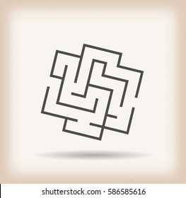 Maze Symbol On Vintage Background/
Illustration of a labyrinth game logotype inside grunge textured and vintage background