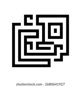 Maze symbol in a square shape, abstract vector labyrinth icon for a logic puzzle, game, or complex problem-solving concept design.