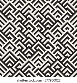 Maze Tangled Lines Contemporary Graphic. Abstract Geometric Background Design. Vector Seamless Black and White Pattern.