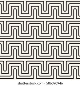 Maze Tangled Lines Contemporary Graphic. Abstract Geometric Background Design. Vector Seamless Black and White Pattern.