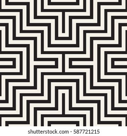 Maze Tangled Lines Contemporary Graphic. Abstract Geometric Background Design. Vector Seamless Black and White Pattern.