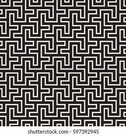 Maze Tangled Lines Contemporary Graphic. Abstract Geometric Background Design. Vector Seamless Black and White Pattern.