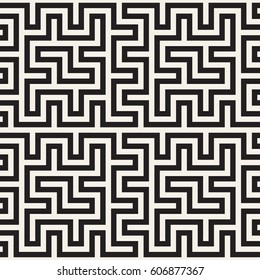 Maze Tangled Lines Contemporary Graphic. Abstract Geometric Background Design. Vector Seamless Black and White Pattern.