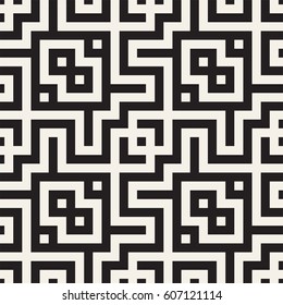 Maze Tangled Lines Contemporary Graphic. Abstract Geometric Background Design. Vector Seamless Pattern.