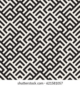 Maze Tangled Lines Contemporary Graphic. Vector Seamless Black and White Pattern.
