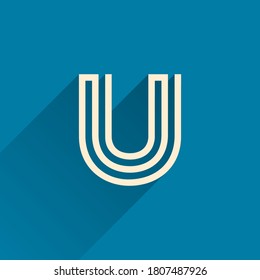 Maze U Buchstaben Logo aus drei parallelen Linien. Flaches Vektordesign kann für Jigsaw-Anzeigen, das richtige Poster, technische Identität usw. verwendet werden.