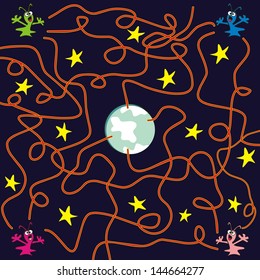 maze, UFO, vector illustration, board game for children