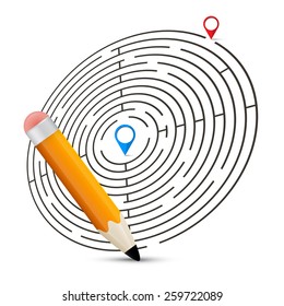 Maze Vector Illustration with Labels and Pencil