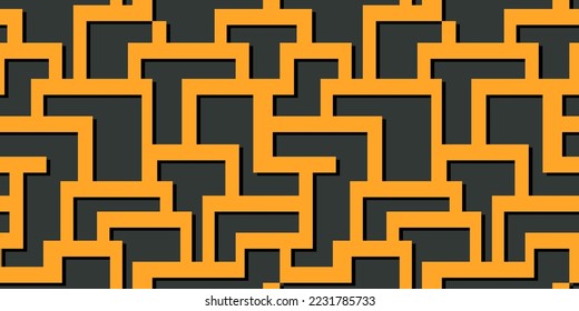 Maze vector seamless yellow and grey pattern