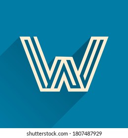 Maze W letter logo made of three parallel lines. Flat vector design can be used for jigsaw ads, right choice poster, tech identity, etc.