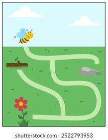 Laberinto hoja de trabajo a todo color en tema insectos animales, actividad de laberinto de abejas para niños, laberinto imprimible para jardín de infantes 