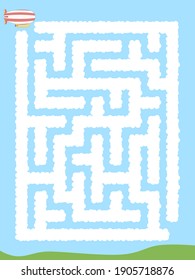 Maze. Zeppeling volando a través de las nubes. Juego educativo para niños. Ilustración vectorial.