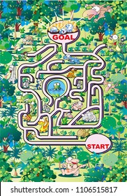 Maze_Jungle labyrinth with dinosaurs