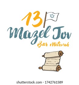 Mazel tov, bar mitzvah Calligraphic Lettering sign. Hand Drawn sketch doodles. Vector illustration.