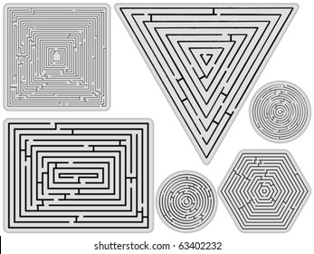 mazes collection against white background, abstract vector art illustration