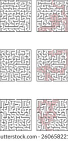 Mazes Solutions Highlighted, Puzzle Challenges, Pathfinding Games