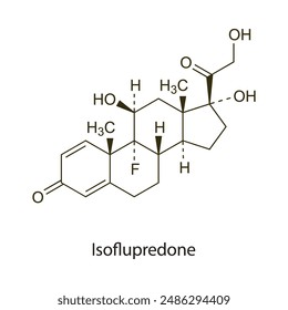 Mazipredone flat skeletal molecular structure Corticosteroid drug used in inflammation treatment. Vector illustration scientific diagram.