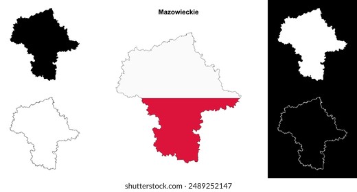 Mazowieckie province outline map set