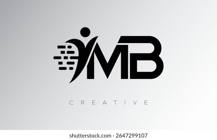 MB Creative Digital Monogram Logo – Futuristic Letter mark Design Featuring Human Shape, Pixel Motion and Minimal Tech Style for Innovative Branding Identity