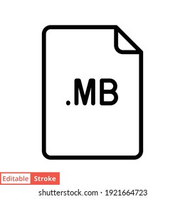 MB file format line icon. Linear style sign for mobile concept and web design. Simple outline symbol. Vector illustration isolated on white background. Editable stroke EPS 10.