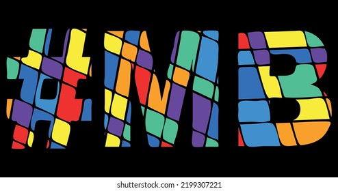 MB Hashtag. Tricolor isolated letters from contrast flowing fluid shapes. Rainbow colored Hashtag #MB is abbreviation for the Canadian Manitoba for social network, web resources, mobile app