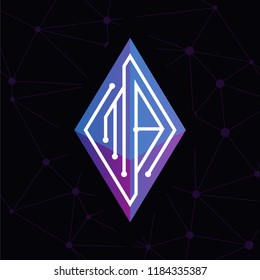 MB Initial letter block chain logo icon vector template. Looping mono line circuit letter on rhombus cube logo