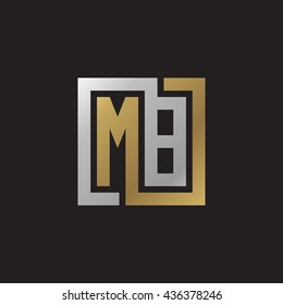 MB initial letters looping linked square elegant logo golden silver black background