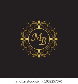 MB Initial logo. Ornament ampersand monogram golden logo black background