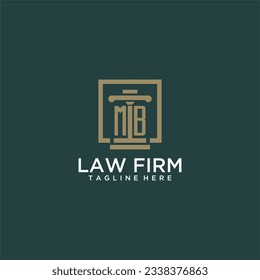 Logotipo de monograma inicial MB para la firma de abogados con diseño de hitos en cuadrado creativo