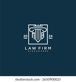 Logotipo inicial del monograma de MB para el bufete de abogados con el diseño del pilar en cuadrado creativo