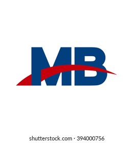 MB initial overlapping swoosh letter logo blue red