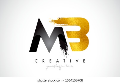 MB Letter Design with Black Golden Brush Stroke and Modern Look Vector Illustration.