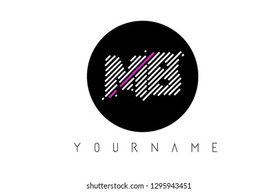 MB Letter Logo Design with White Lines and Black Circle Vector Illustration