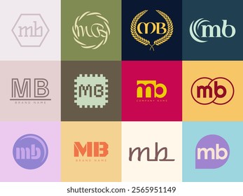 MB logo company template. Letter m and b logotype. Set different classic serif lettering and modern bold text with design elements. Initial font typography. Collection trendy business identity.