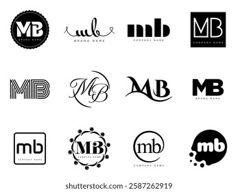 MB logo company template. Letter m and b logotype. Set different classic serif lettering and modern bold text with design elements. Initial font typography. Collection trendy business identity.