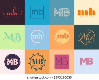 MB logo company template. Letter m and b logotype. Set different classic serif lettering and modern bold text with design elements. Initial font typography. Collection trendy business identity.