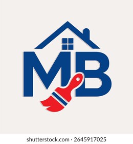 MB logo, house paint logo, construction  painting company logo, renovation insulation, home repair, brush icon, house roof icon, home improvement, modern logo, painter brand, home serv