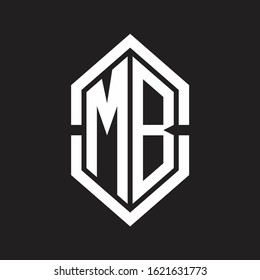 MB Logo monogram with hexagon shape and outline slice style with black and white