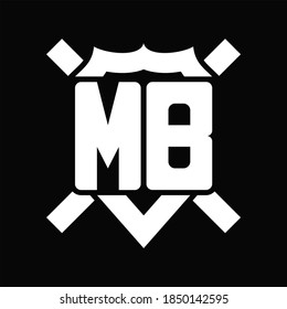 MB Logo monogram isolated on shield shape with rounded line on black background