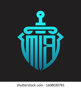 MB Logo monogram with sword and shield combination isolated blue colors gradient