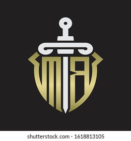 MB Logo monogram with sword and shield combination isolated with gold colors