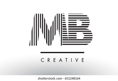 MB M B Black and White Letter Logo Design with Vertical and Horizontal Lines.