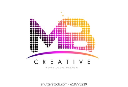 MB M B Dots Letter Logo Design with Magenta Bubble Circles and Swoosh